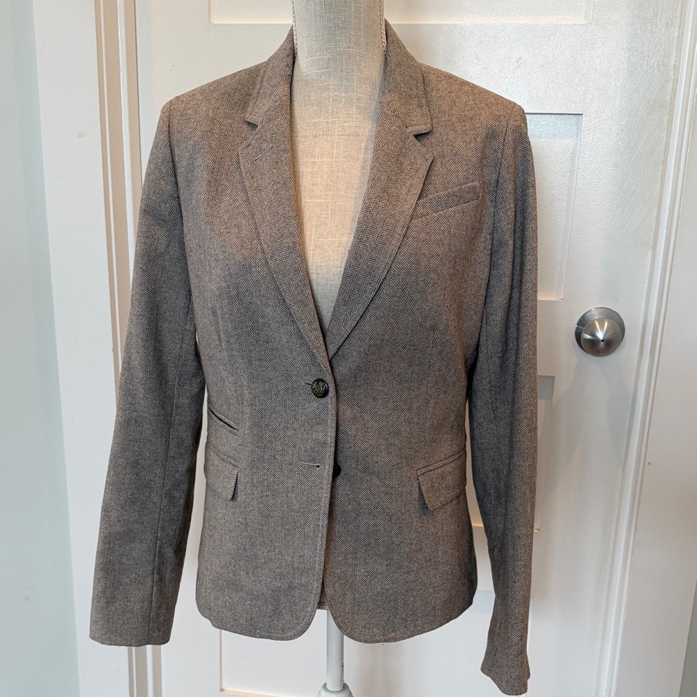 Banana Republic Women's Beige Herringbone Wool Blend Tailored Blazer Jacket
